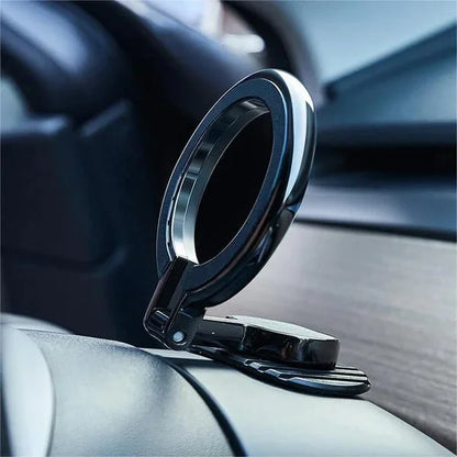 Car Mount Magnetic Ring Holder: Foldable Phone Navigation Stand